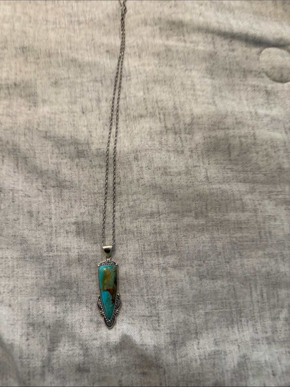 Turquoise Shield Pendant Necklace in Blue-Green - Women's Silver Tone Jewelry